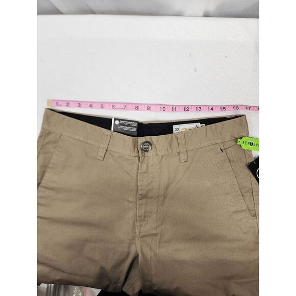 Volcom Size 33 Men's Frickin Modern Stretch Shorts Kahki Flat Front Chino Shorts - Picture 11 of 13